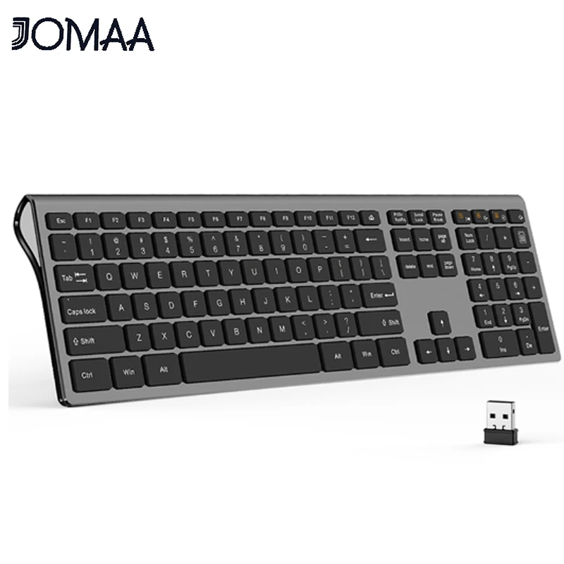 Jomaa USB 무선 키보드 인체공학적 가위 디자인 키, 풀 사이즈 슬림 사무실 컴퓨터 키보드, 러시아어, 스페인, 미국 레이아웃