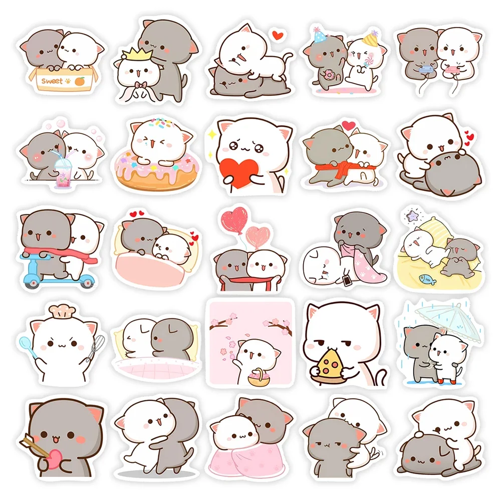 Couple Cat Stickers Cartoon Kawaii DIY Gift Decal Doodles for Scrapbook Skateboard Luggage Phone Waterproof Stickers