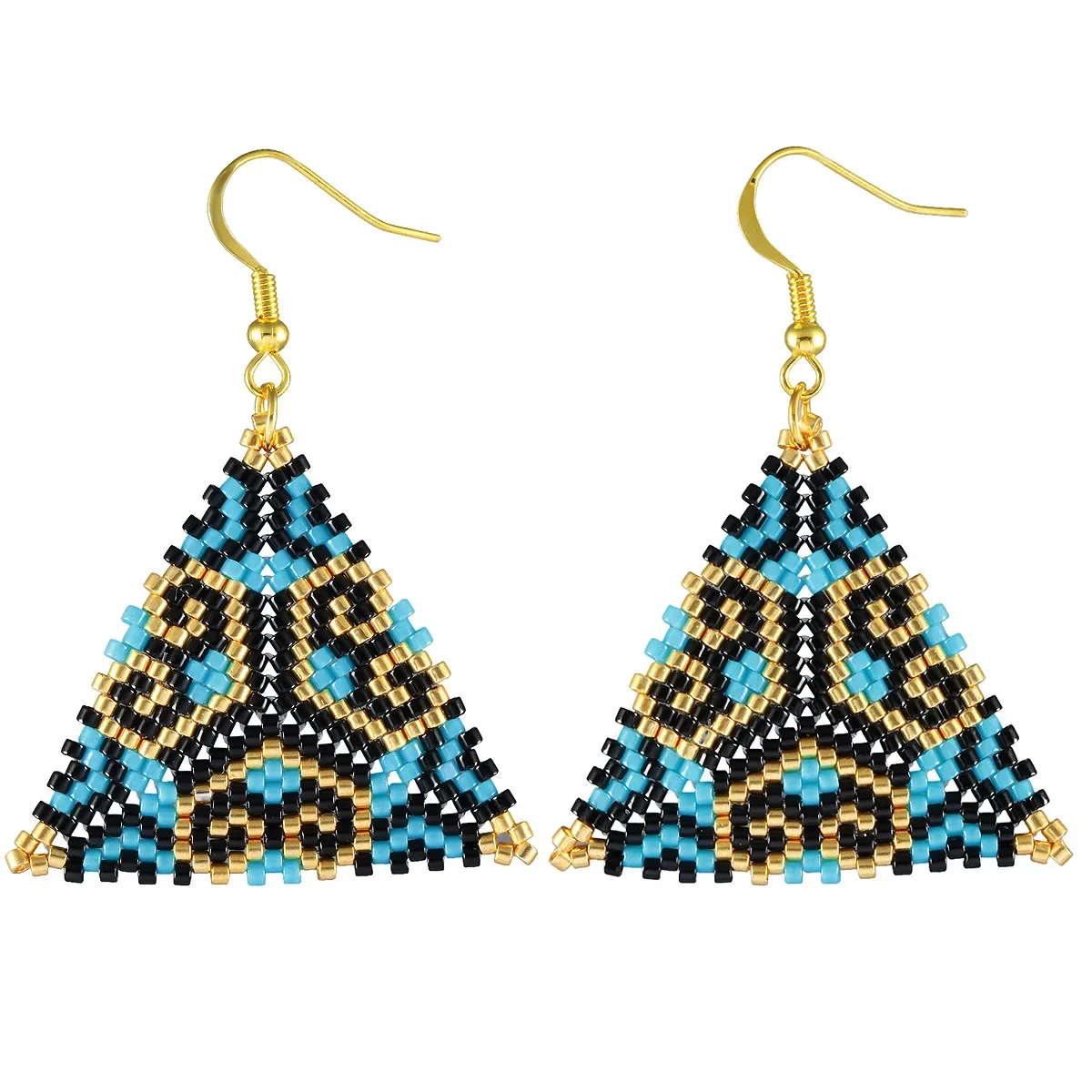 

Rice Bead Earrings Hand Beaded weave originality triangle Glass Bohemia geometry fashion alloy ma'am Tassel Earrings