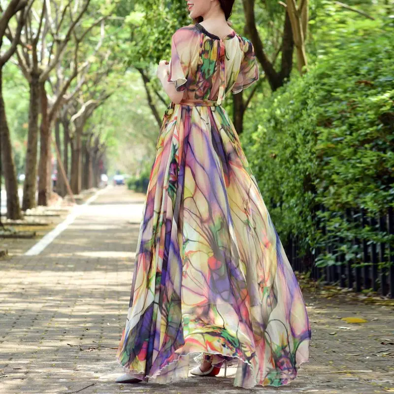 Summer Fashion Maxi Dress Women's Flowers Print Holiday Boho