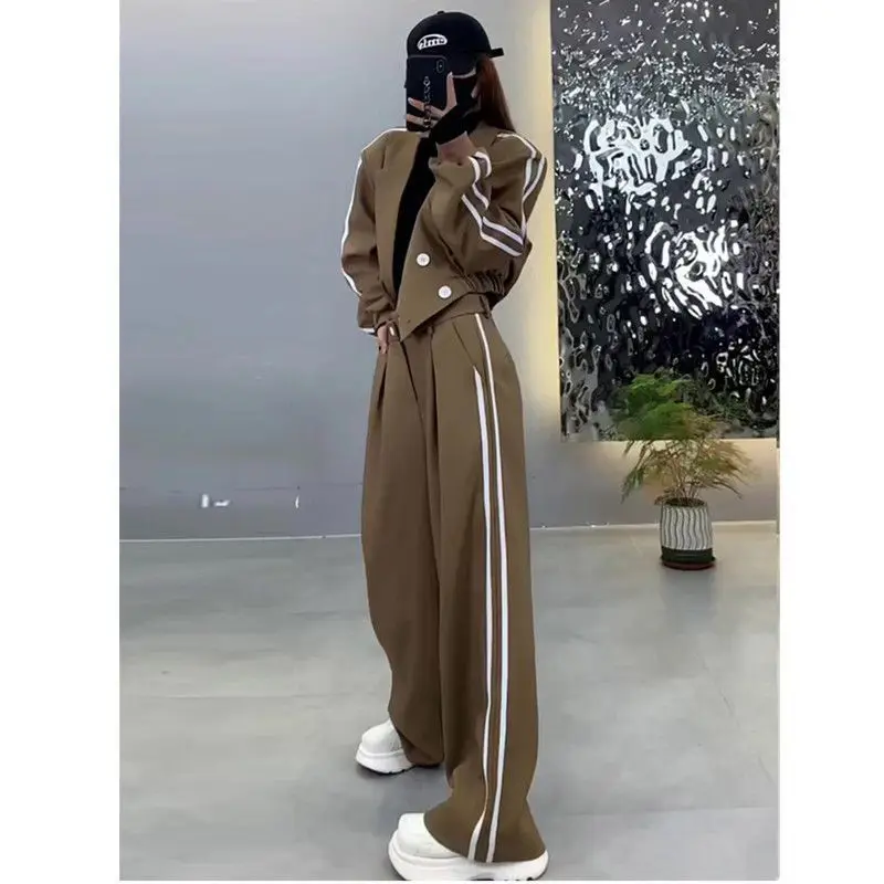 Two Piece Korean Fashion Women Wide Leg Pant Sets Autumn Winter