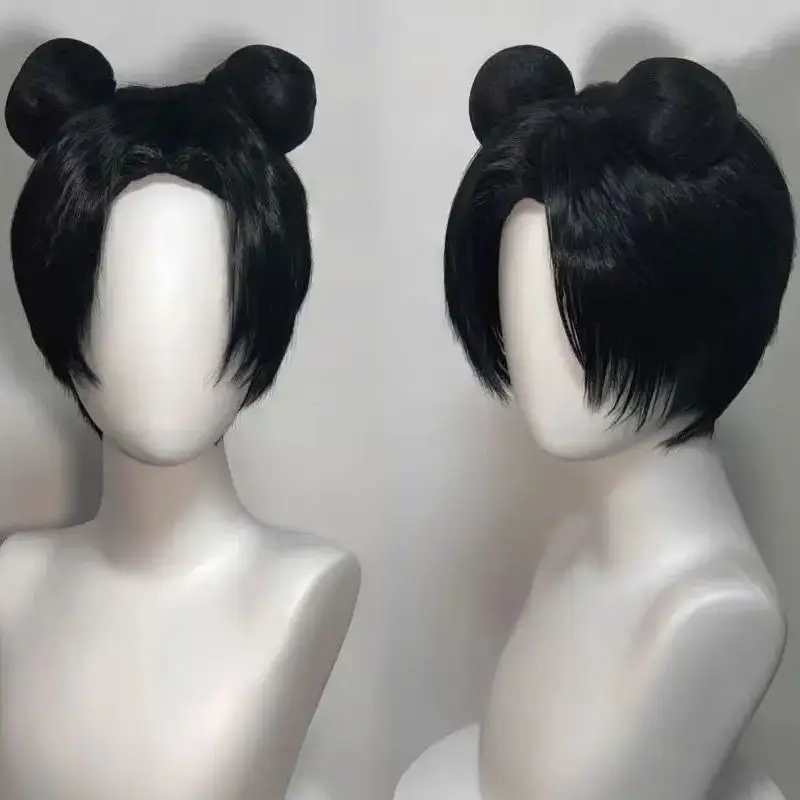 Tenten Cosplay Wig Double Bun Hairstyle Black