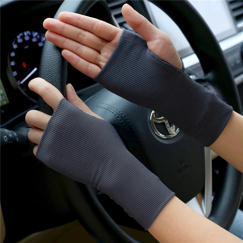 Half Finger Gloves, Fingerless Gloves, Sunscreen Gloves-1Pair Summer Women's Sunscreen Half Finger Anti-UV Breathable Driving Gloves