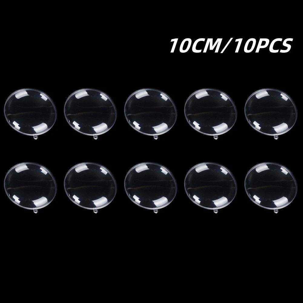 thumbnail image 1 of 10 piezas de bolas planas de plástico transparente de 7 a 11 cm rellenables, adornos navideños transparentes para decoración del hogar, cajas de regalo para dulces de boda, fiestas de Navidad, 1 of 5