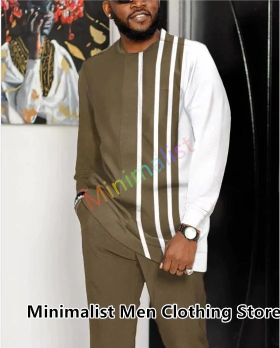 2023 Men Tracksuit Set Fashion Plaid Long Sleeved T Shirt+Trousers Suit 2 Piece Outfits Oversized Casual Streetwear Outfits
