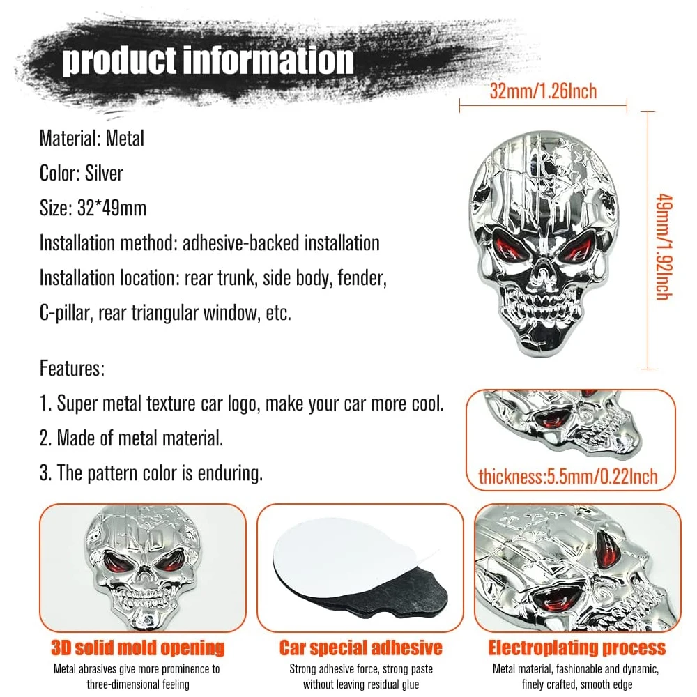 3D Metalen Schedel Auto Sticker & Motorfiets Stickers 7 * 6,8 cm Schedel Embleem Sticker Auto Kofferbak Styling Accessoires Stickers (2 stuks 3D Metalen Schedel Auto Sticker & Motorfiets Stickers 7 * 6,8 cm Schedel Embleem Sticker Auto Kofferbak Styling Accessoires Stickers (2 stuks