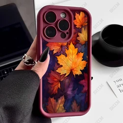 Stylish Autumn Maple Leaf Pattern Soft Silicone Phone Case Cover - iPhone 15 Plus (Wine red - YYDSF1238)