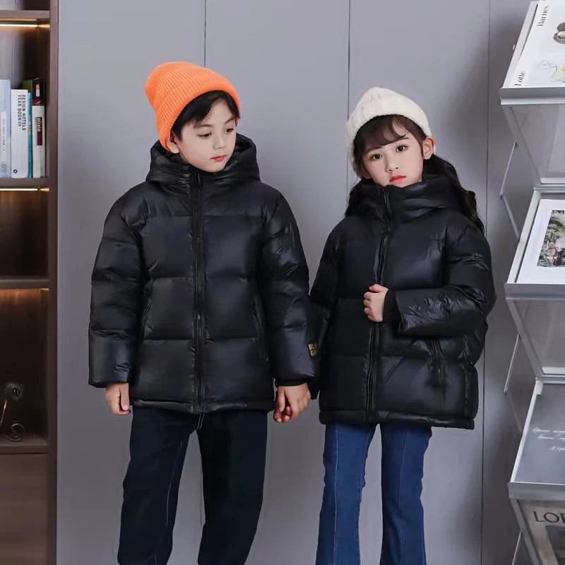 

Детский Зимний пуховик для мальчиков и девочек, Корейская утепленная куртка с капюшоном, Детская верхняя одежда на белом утином пуху