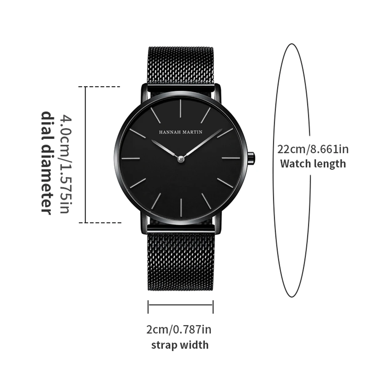 Hannah Martin Mens Business Quartz Watch Japanese Original Movement Stainless Steel Casual Ultra Thin Fashion Silver Black Watch 3
