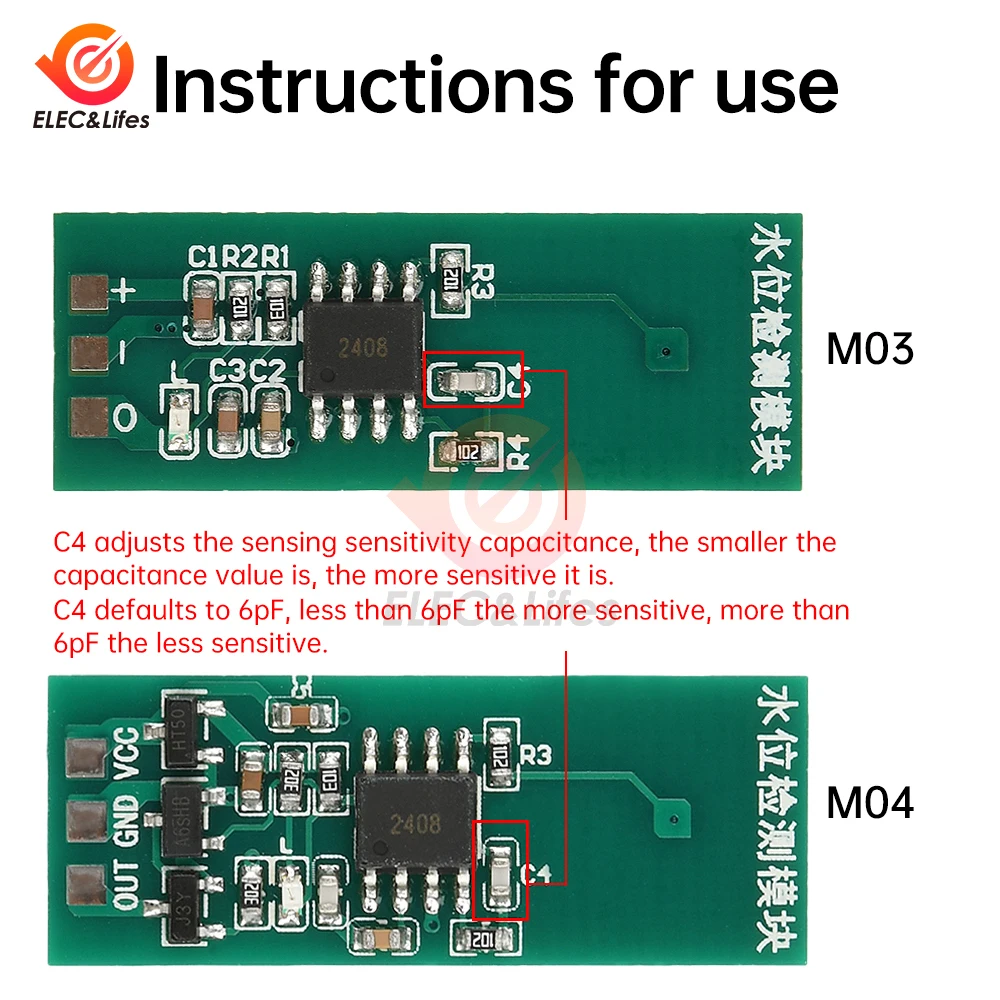 DC 3.3-5V/DC 3.3-26V non-contact liquid level touch switch liquid sensor water level detection module sensor