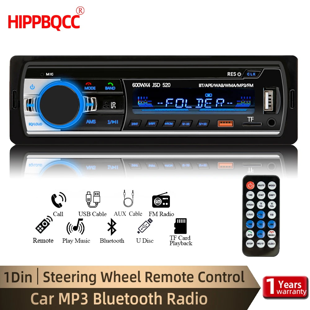 1din MP3 Bluetooth Car Radio Stereo Player with USB/SD AUX Input