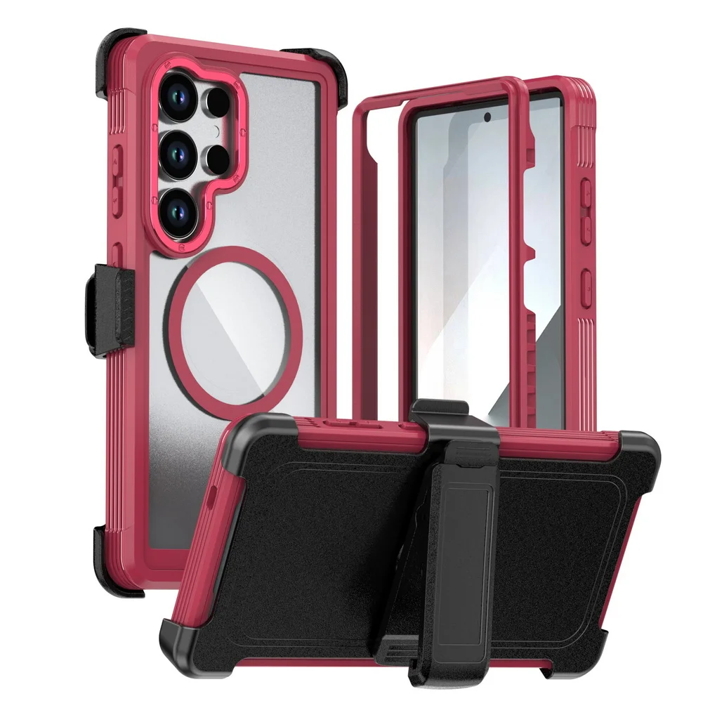 Military Grade Magnetic Case with Built-in Kickstand & Belt Clip Cover (3 in 1)