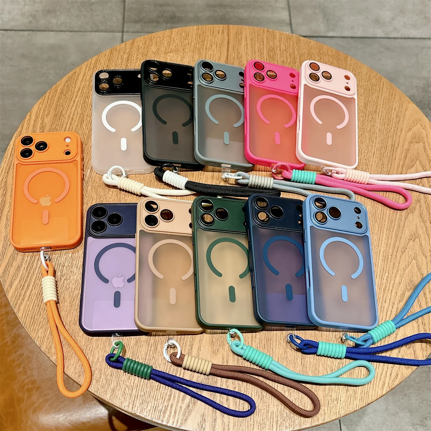 Magnetic Wireless Charging Phone Case with Lanyard and Matte Translucent Lens Protection