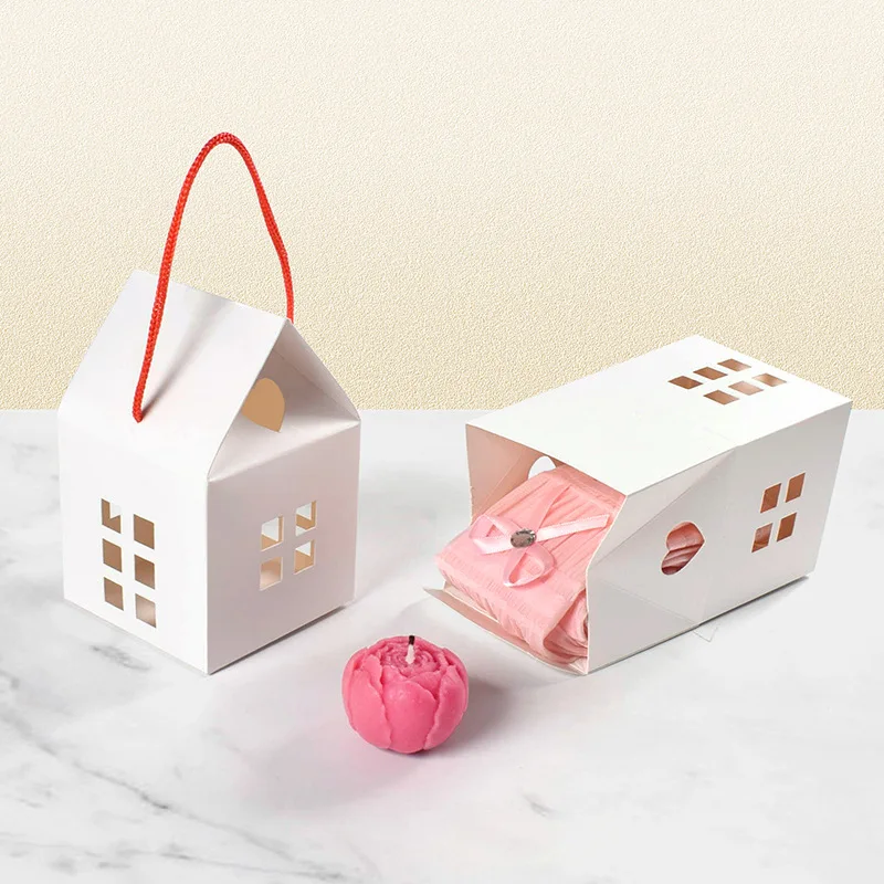 10Pcs House Shaped Gift Boxes, House Shaped Favor Boxes With Ribbon Christmas Gift Boxes Wedding Favor Boxes Party Favor Boxes Treat Boxes