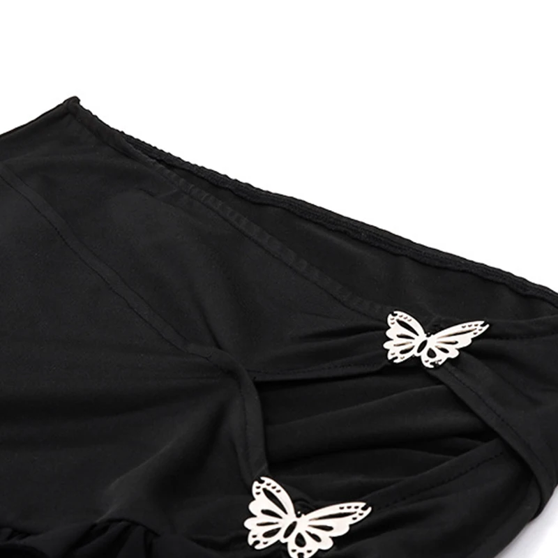 y2k Skirt Women Coquette Clothes Solid Color Low Waist Butterfly Ruffle Trim Mini Skirt 2000s Party Skirts Streetwear _