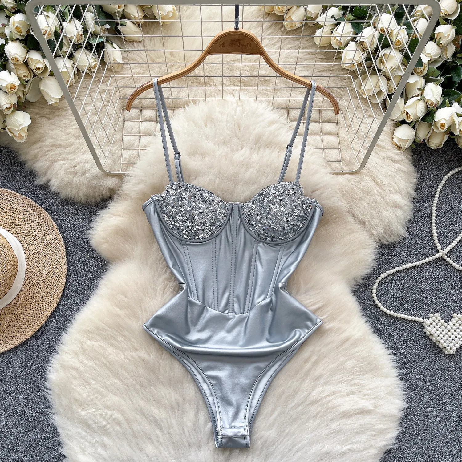 sequin corset bodysuit full view