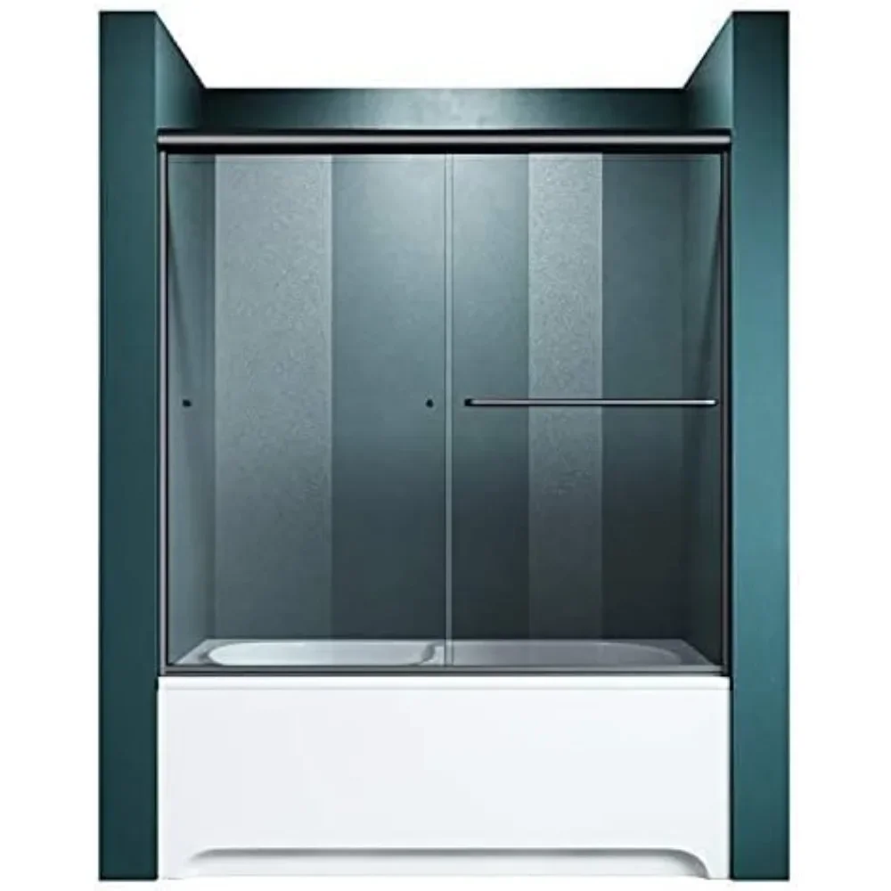 60" W X 62" H Shower Doors, 1/4" Tempered Glass, Black Hardware, Bathtub Sliding Shower Doors 6