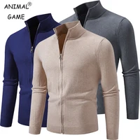 New Men's Sweat Jacket Pullover Casual Streetwear Knit Sweaters Cardigan Stand-Up Collar Jumper Warm Zip Coat