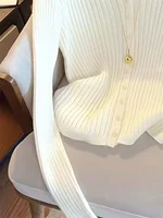 2025 New Women Solid Fashion Knitted Tops  Y2K Embroidery Long Sleeve Cardigans Sweaters Fashion Streetwear Lady Shirts - Image 5