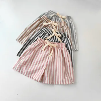 Vintage Linen Cotton Stripe Shorts for Boys Summer Toddler Kids Girls Half Pants Casual Children's Clothing 1