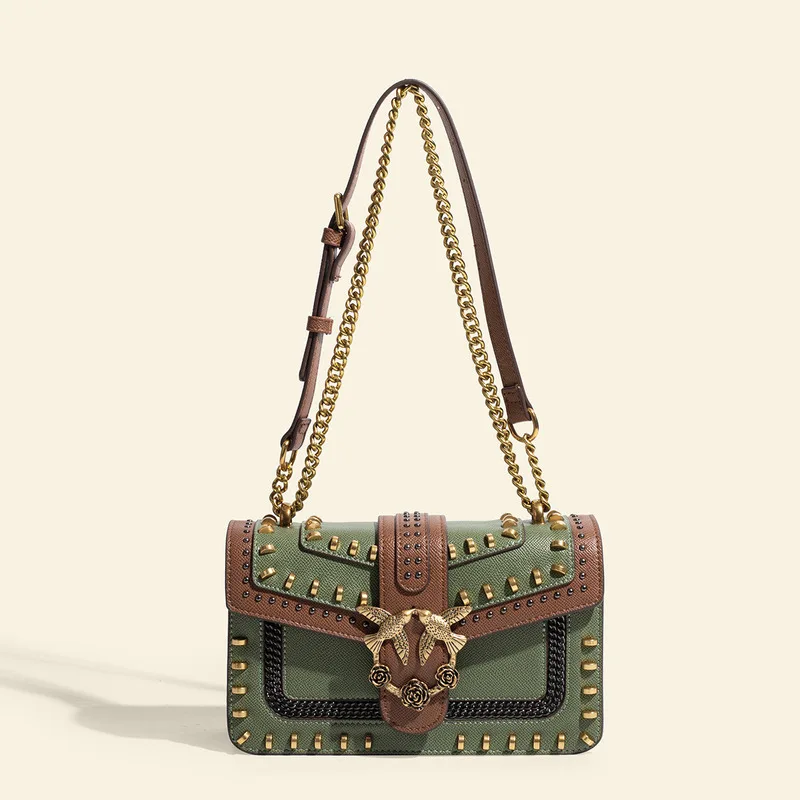 

Rivet Swallow Chain Single Shoulder Crossbody Small Square bag luxury female ladies handbags