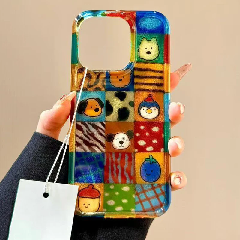 Playful Plaid Leopard Cartoon Animal Phone Case Cover