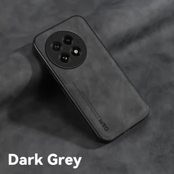 Nubuck Leather Shockproof Case with Built-in Magnetic Car Holder for OnePlus 12R (Dark Grey)