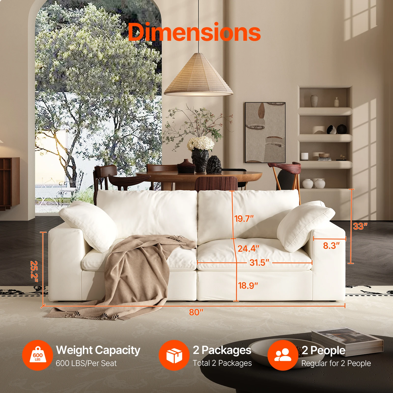 ספה מודרנית בגודל 120 אינץ' עם ענן קטיפה, ספה ממולאת למטה לסלון, ספה אוטומנית עם 5 מושבים, ספה ממוחזרת לסלון