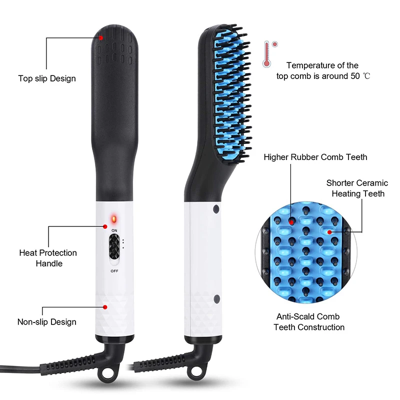 Description Picture 3 of itemPortable High-Quality Professional Mini Ceramic Brush Straightener Beard Comb Beard Straightener Men'S Styling Tool