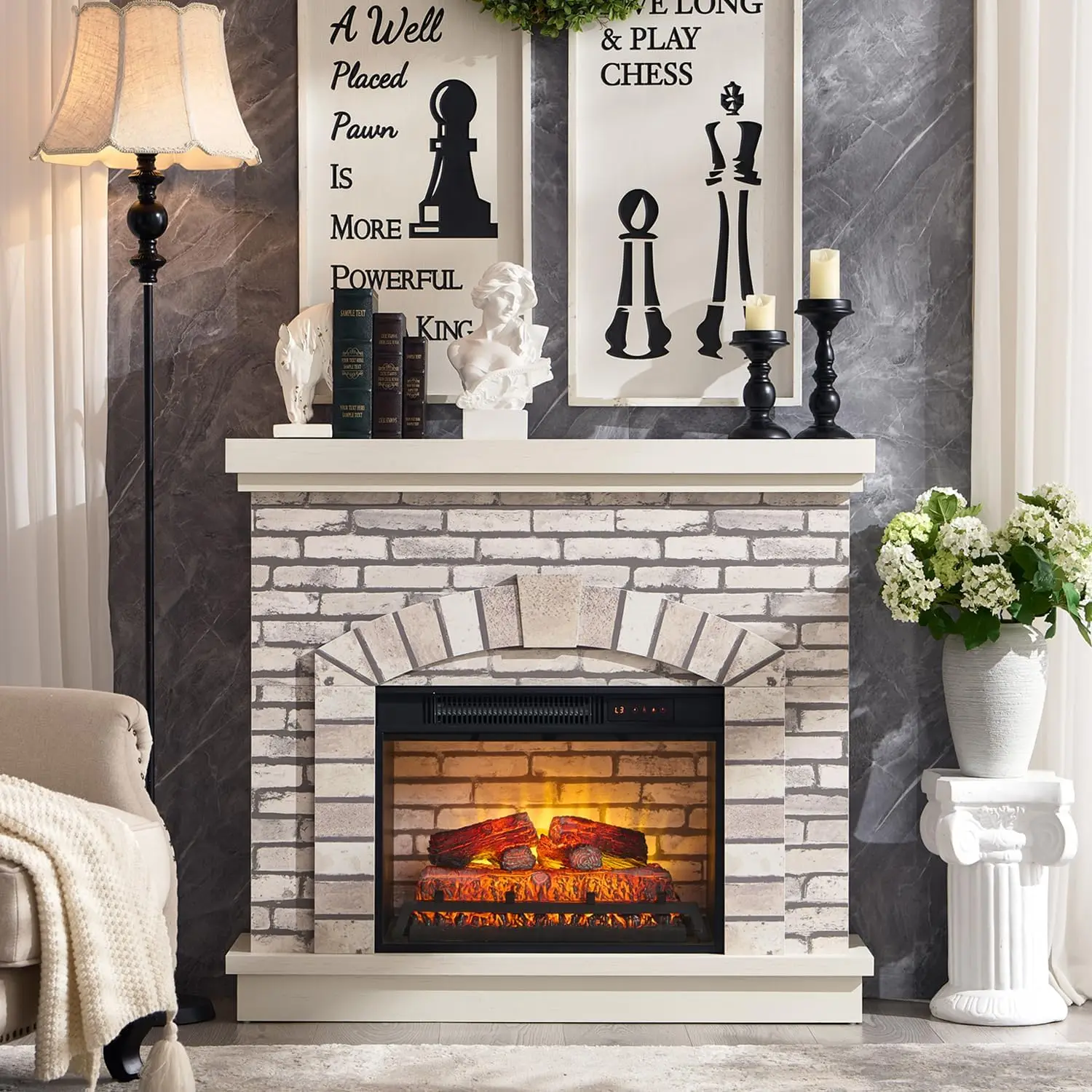 42" Fireplace TV Stand with 23'' Freestanding Electric Fireplace Heater, Remote Control, Adjustable 3D Realistic Flame Level 2