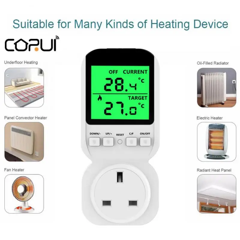 

CORUI EU UK Thermoregulator Temperature Sensor Socket With Timer Smart Thermostat Switch Control Room Thermostat For Heating