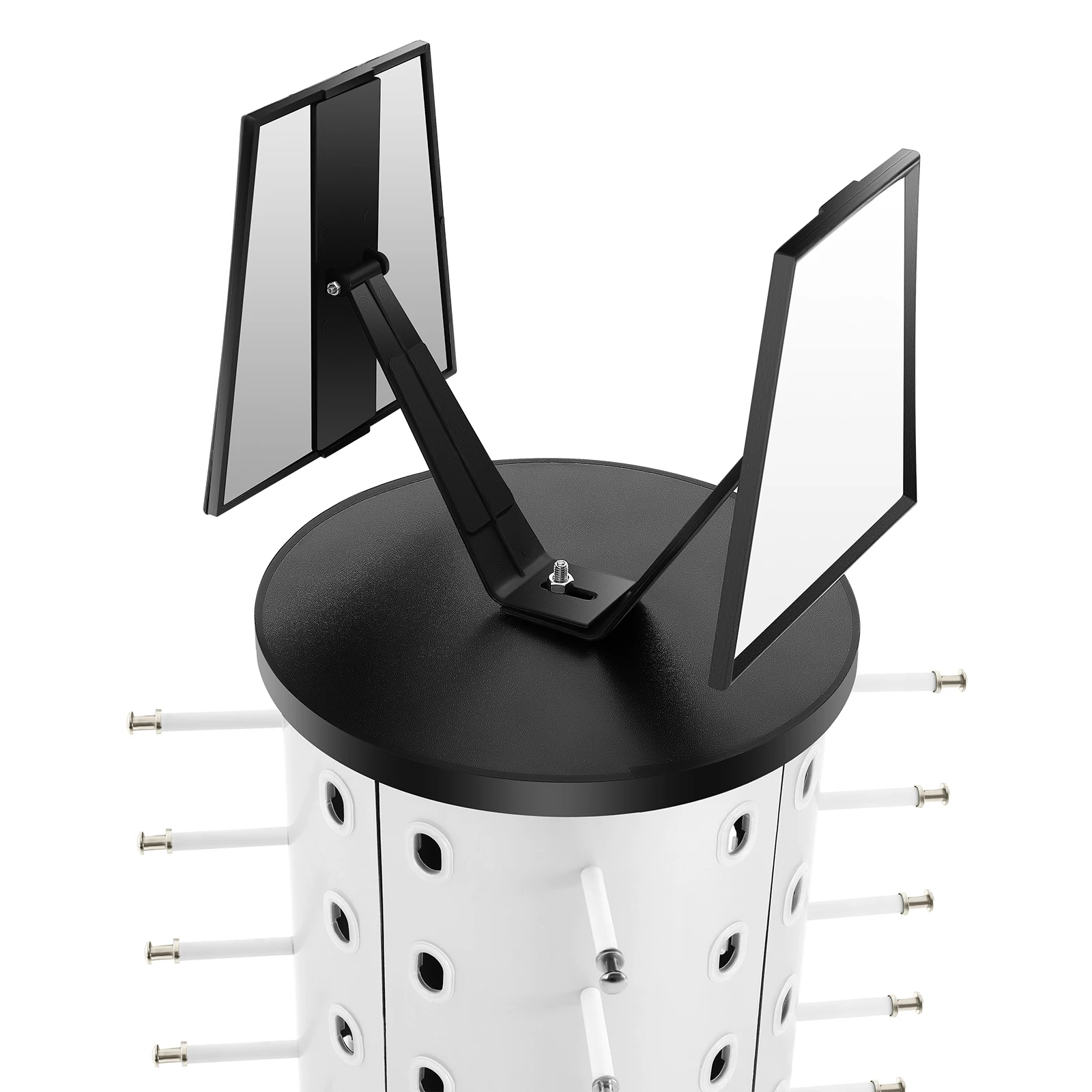360° Rotating Eyeglasses Display Stand for 44 Glasses, Aluminum- Plastic Panel Optical Store Rack with Mirrors for Display