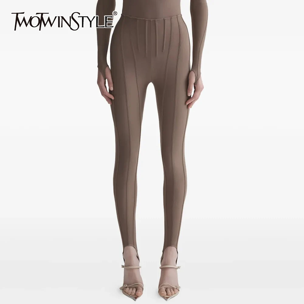 TWOTWINSTYLE Solid Spliced Folds Chic Trousers Female High Waist Slimming Streetwear Minimalist Women's Pants Autumn New Fashion