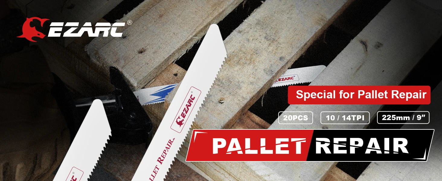 EZARC 20PCS Reciprocating Saw Blades Special for Pallet Repair 9-Inch (225mm) Bi-Metal Sawzall Blades Set for Nail Embedded Wood
