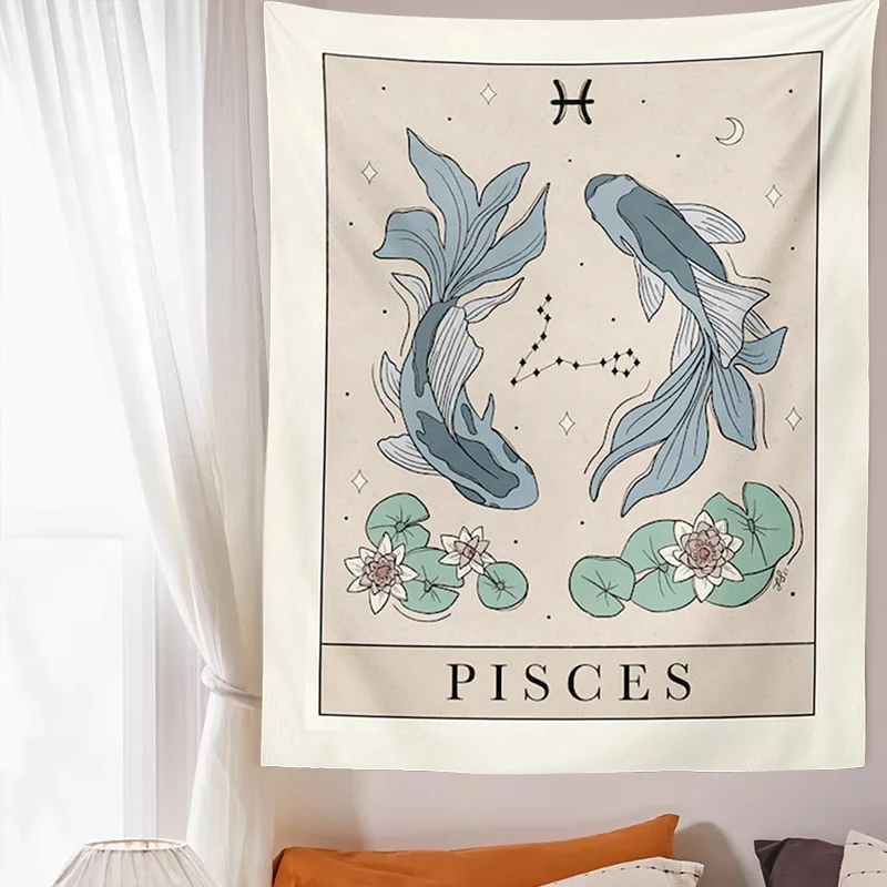 Tapestry Decorations 12 Constellation Tapestry Stars Sun Tarot Wall Hanging Hippie Celestial Boho Trippy Divination Beach Mat Home Wall Decor