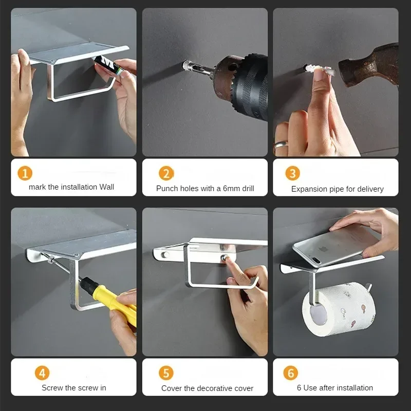 Paper Towel Holder Toilet Paper Holder Toilet Paper Rack Toilet Roll Holder Aluminum Alloy Toilet Paper Holder Tissue Rack For Bathroom Storage Shelf Accessories