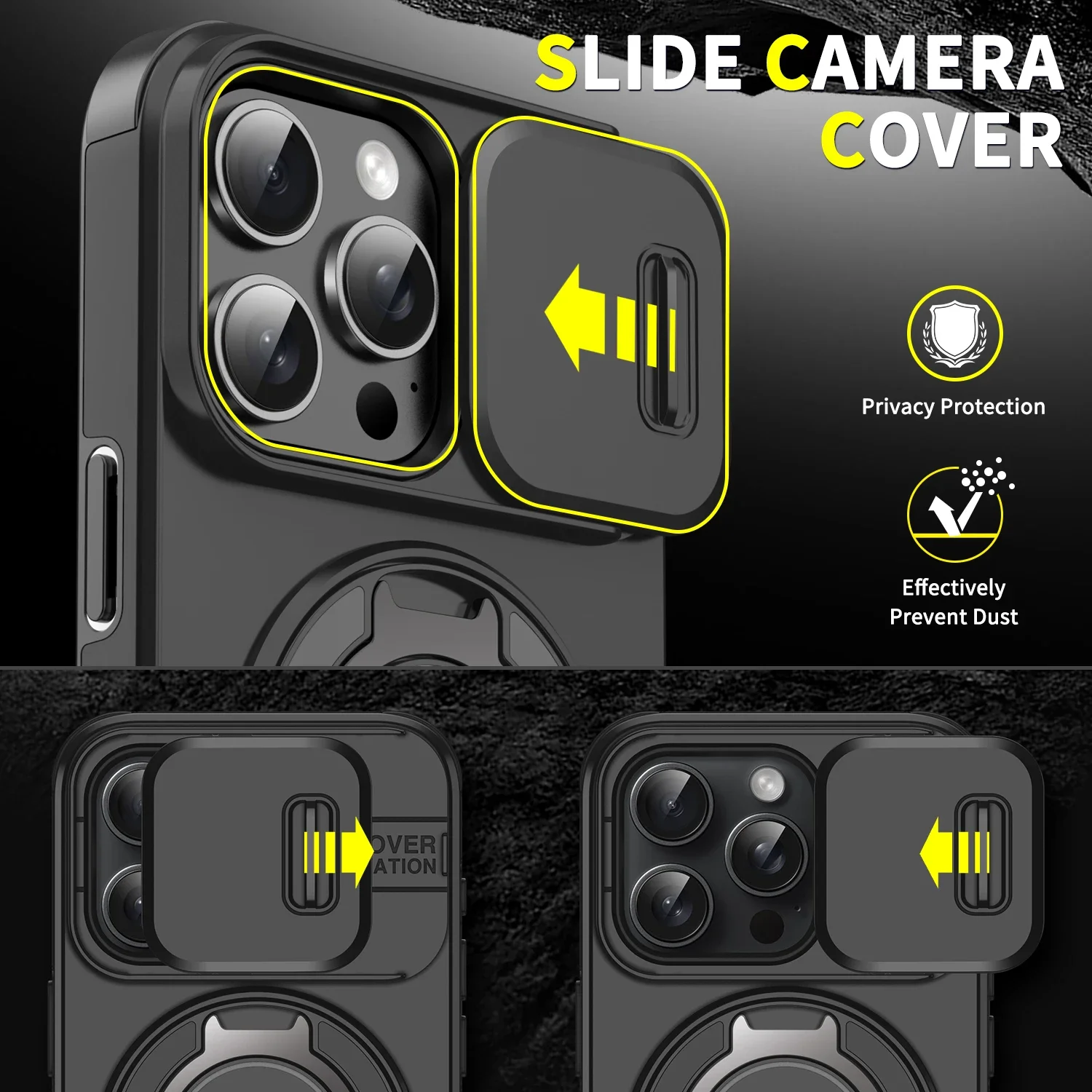Coque hybride robuste avec anneau magnétique pour iPhone 16 15 14 13 12 11 Pro Max Plus, support de protection pour appareil photo pour coque Magsafe_voghion.com