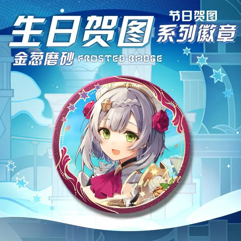 58mm Auswirkungen Geburtstag Thema Laser Brosche Pins Anime Barbatos Zhongli Xiao Wanderer Alhaitham Abzeichen Cosplay Zubehör Geschenk – Detail 12