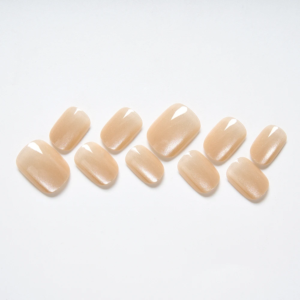 

10pcs Solid Color Fake Nails Tender Nude Yellow Press On Nail Glossy Glue On Nails Full Cover Short Square False Nails For Women