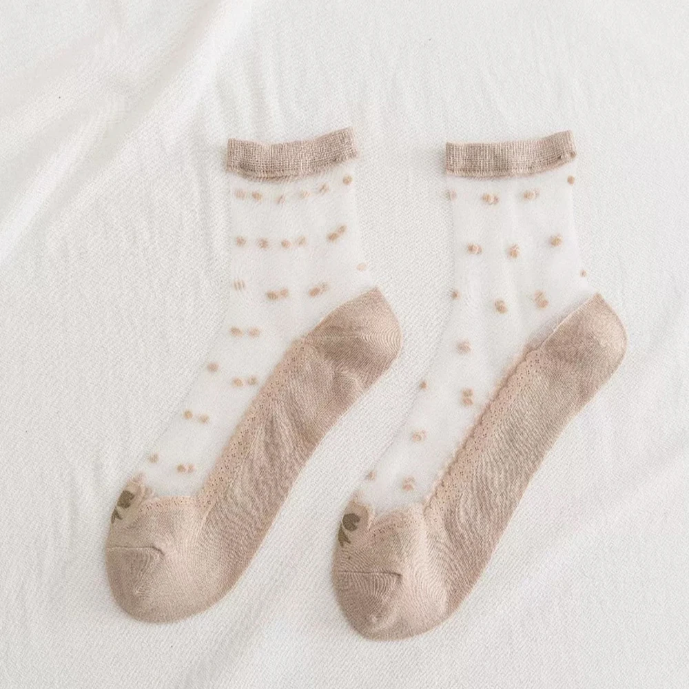 Ladies Glass Silk Socks 10 Pairs Fashion Sheer Mesh Women Ultrathin Dots Transparent Crystal Lace Fabulous Elastic Ankle Socks