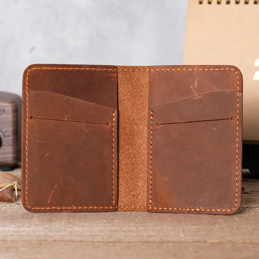 Handmade Leather Card Holder for Men Vintage Designer Mens Credit Card Holder Wallet 7.5*10.5cm