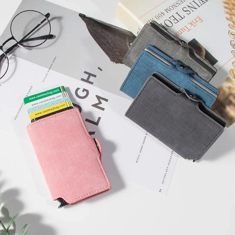 Sleek Pink Minimalist RFID Wallet with Automatic Pop-Up Feature