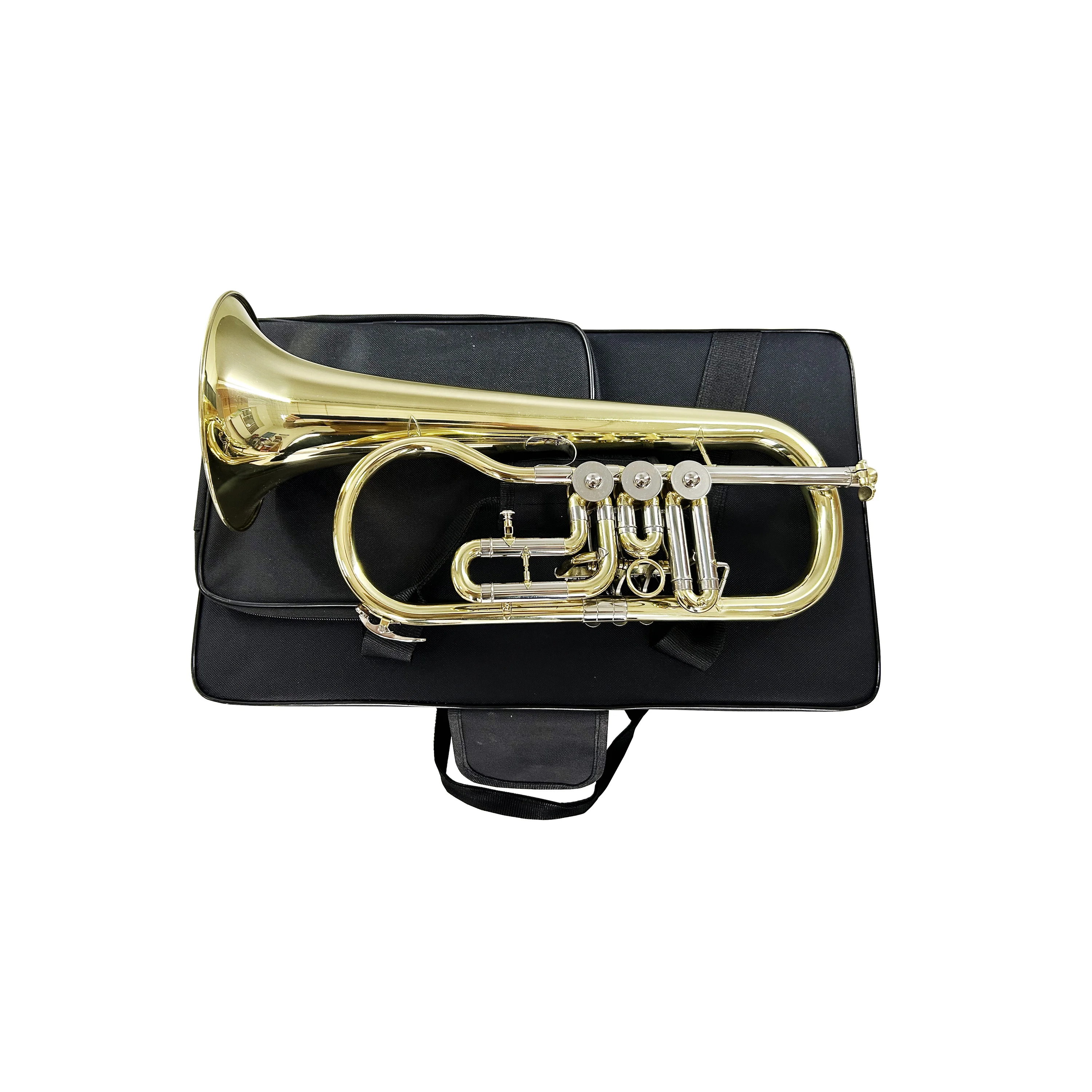 SEASOUND Professional BB Tone Flugelhorn Rotary Piston Brass Trumpet Wind Instrument JYFG411 With Gold Surface