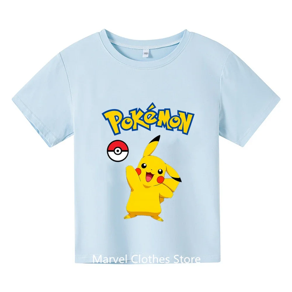 Kawaii Potdemiel Pokemon Pikachu T-Shirt Boys Girls Teenager Summer Short Sleeve Tops Fashion Children Casual Tops Tee Shirt 2