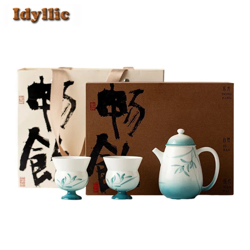 التدرج منحدر رسمت باليد طقم شاي الأوركيد مجموعة كا...