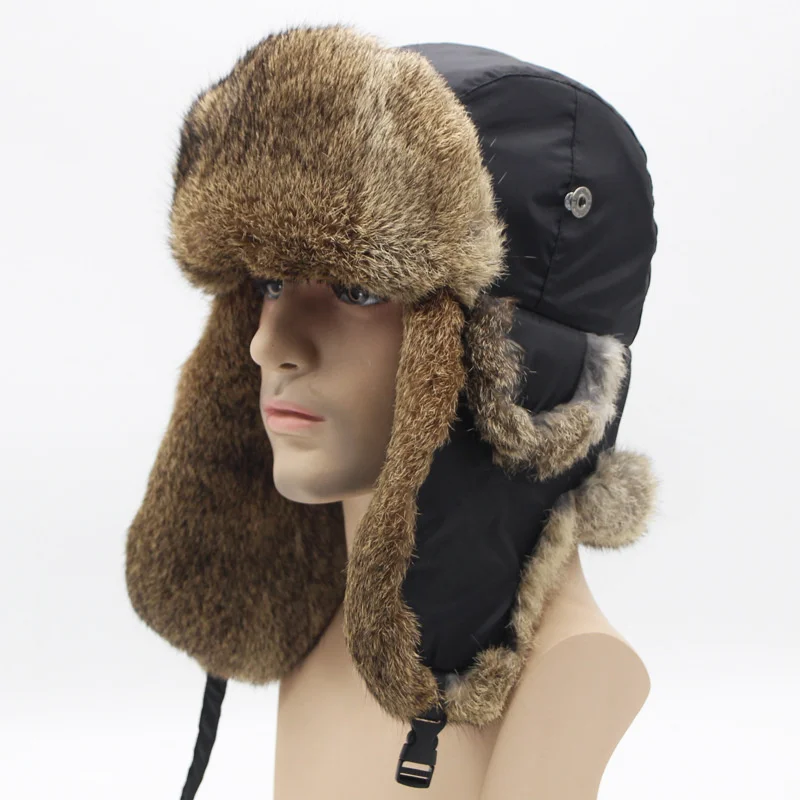 

Fur Hat Lei Winter Warm Men's Cloth Top Grass Rabbit Hair Small Cap Thickened Ear Protection Head Outdoor Hunting Hiking Gear