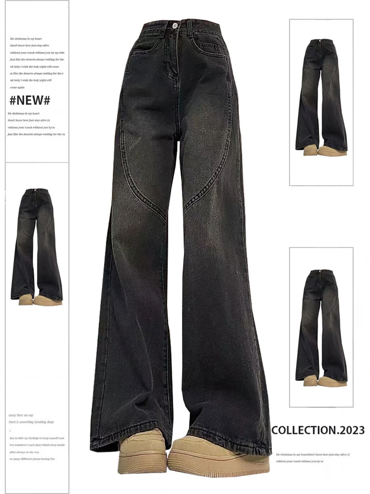 

Женские черные джинсы Y2k, винтажные мешковатые ковбойские брюки в стиле Харадзюку, джинсовые брюки с завышенной талией, эмо 90-х, трендовая готическая одежда, 2000