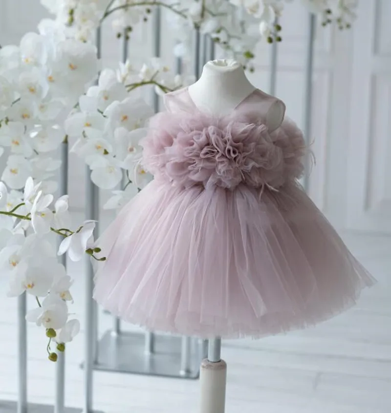 

Dusty Pink Flower Girl Dress Kid Birthday Party Gown Baby Tutu Outfit Unique Gift Baptism Baby Girl 1st Birthday Toddler Dress