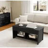 Fluted Lift Top Coffee Table, Wooden Coffee Table Dining Table with Storage Shelf and Large Hidden Compartment 4