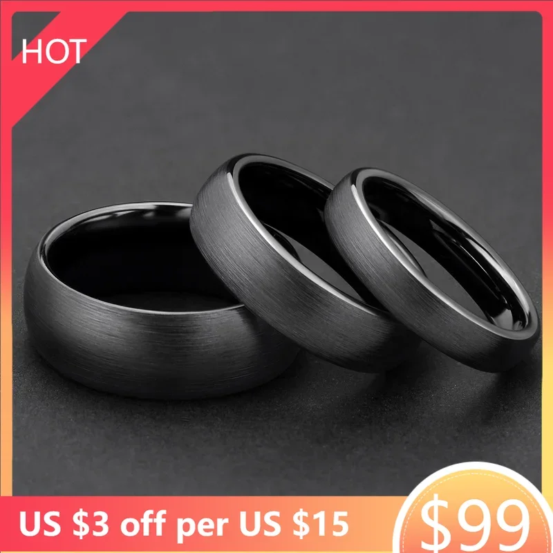 Ceramic Brushed Black Ring For Men Women 4mm 6mm 8mm Wide Male Wedding Ring Matte anillos mujer Plus Size 4 to Size 14